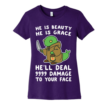 He is Beauty, He is Grace, He'll Deal 9999 Damage to your Face - Tonberry Women's Cotton Tee