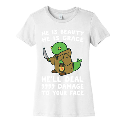 He is Beauty, He is Grace, He'll Deal 9999 Damage to your Face - Tonberry Women's Cotton Tee