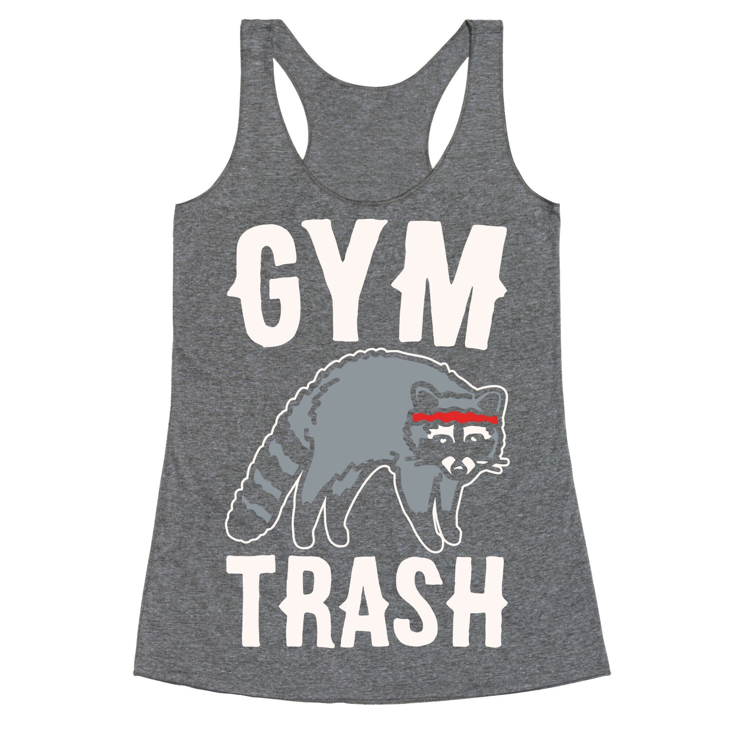 Gym Trash Raccoon White Print Racerback Tank