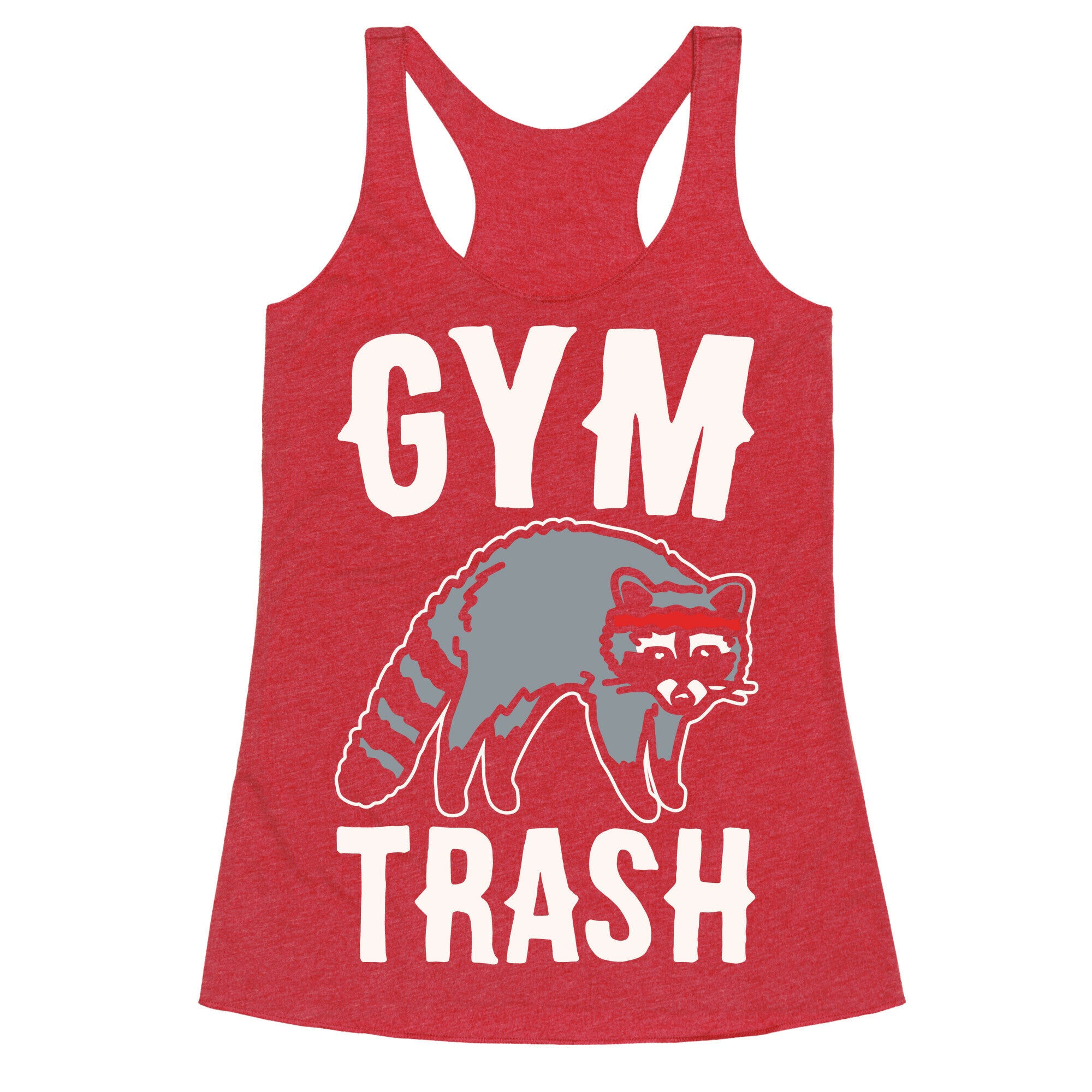 Gym Trash Raccoon White Print Racerback Tank