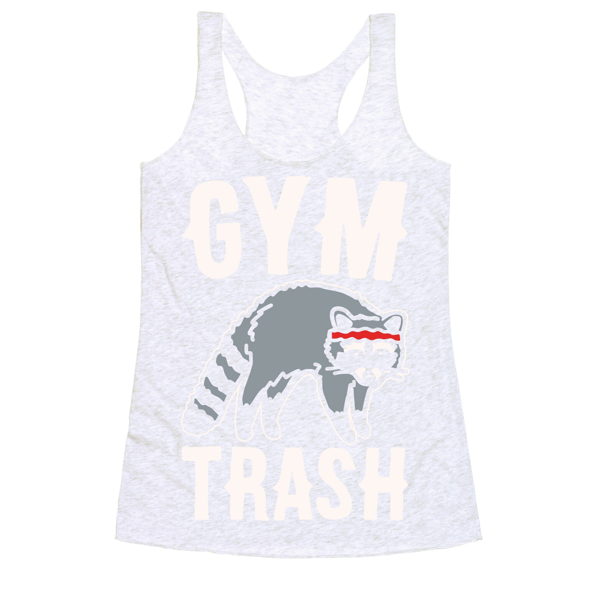 Gym Trash Raccoon White Print Racerback Tank
