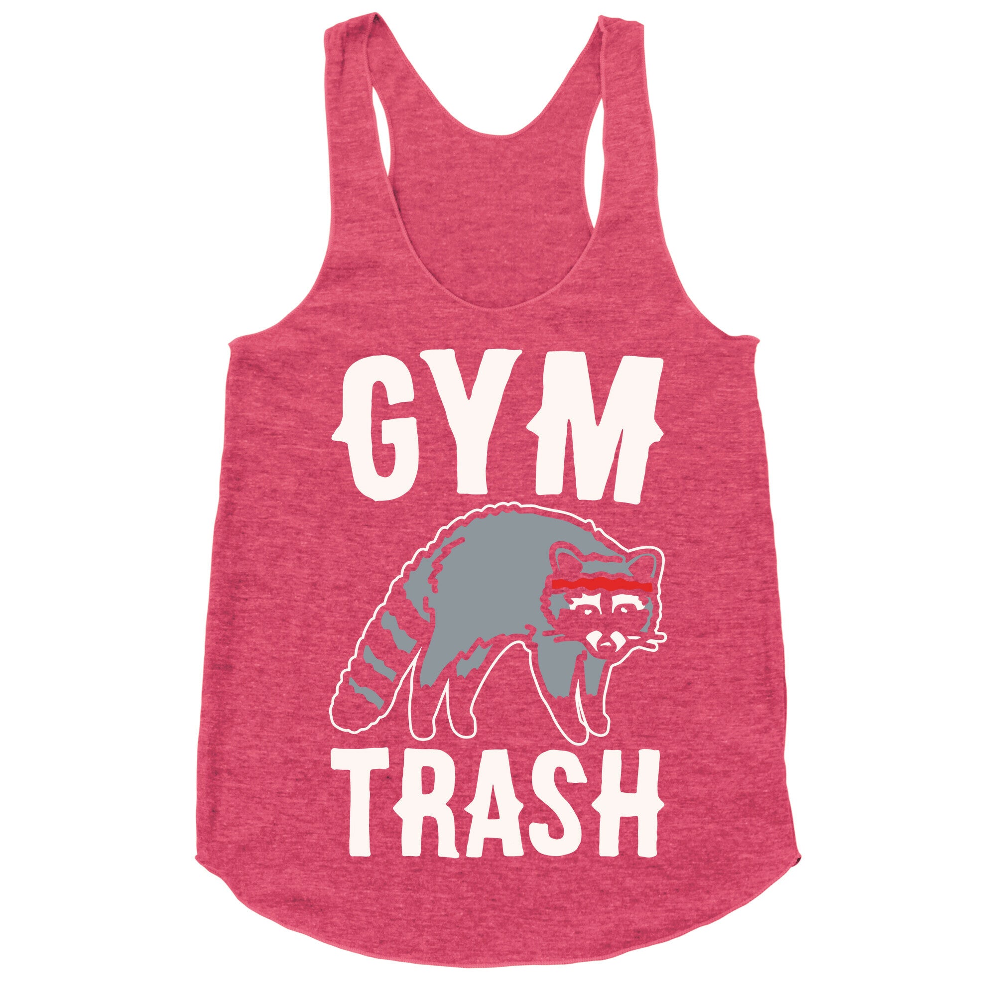 Gym Trash Raccoon White Print Racerback Tank