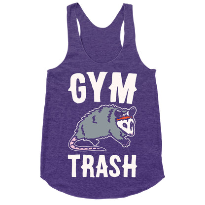 Gym Trash Opossum White Print Racerback Tank