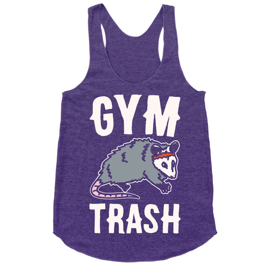 Gym Trash Opossum White Print Racerback Tank