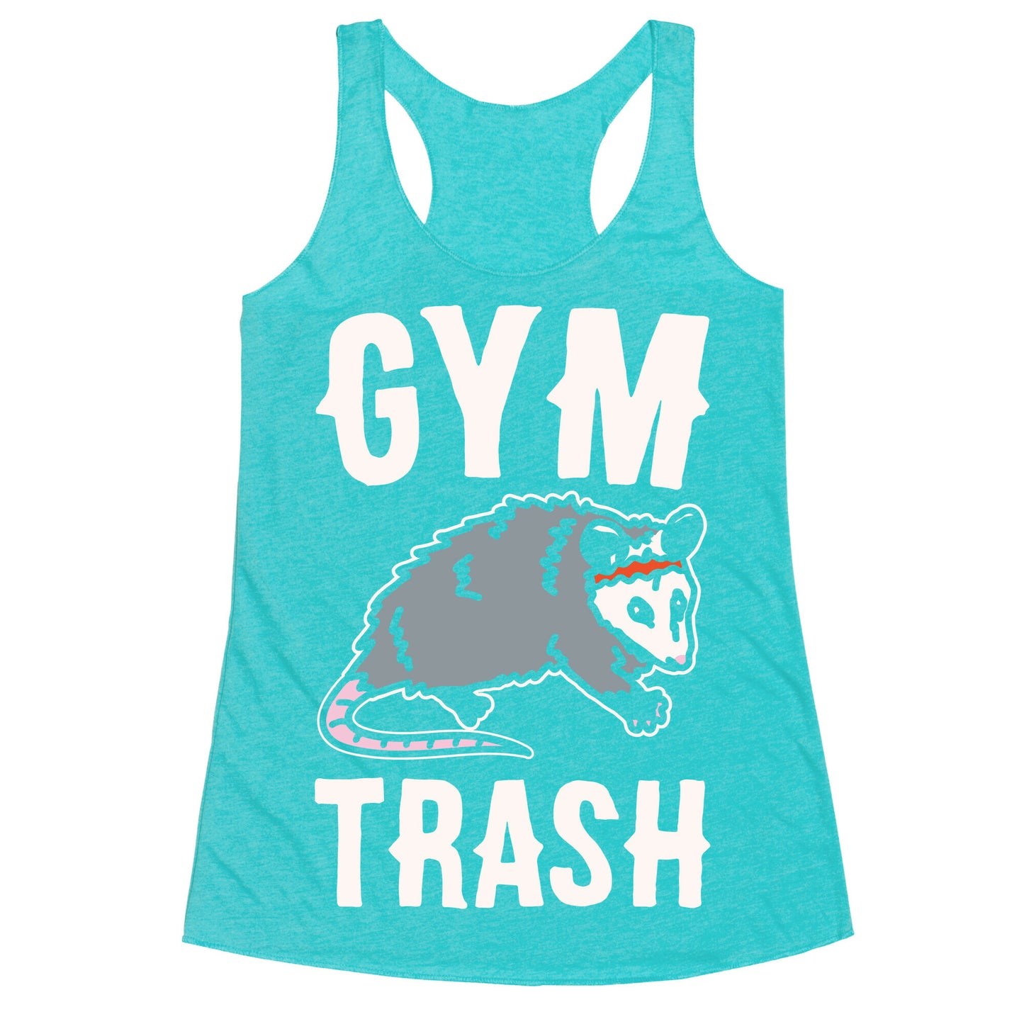 Gym Trash Opossum White Print Racerback Tank