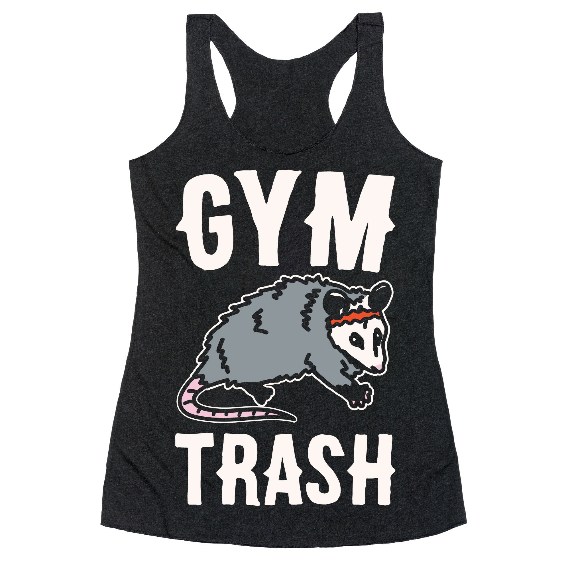 Gym Trash Opossum White Print Racerback Tank