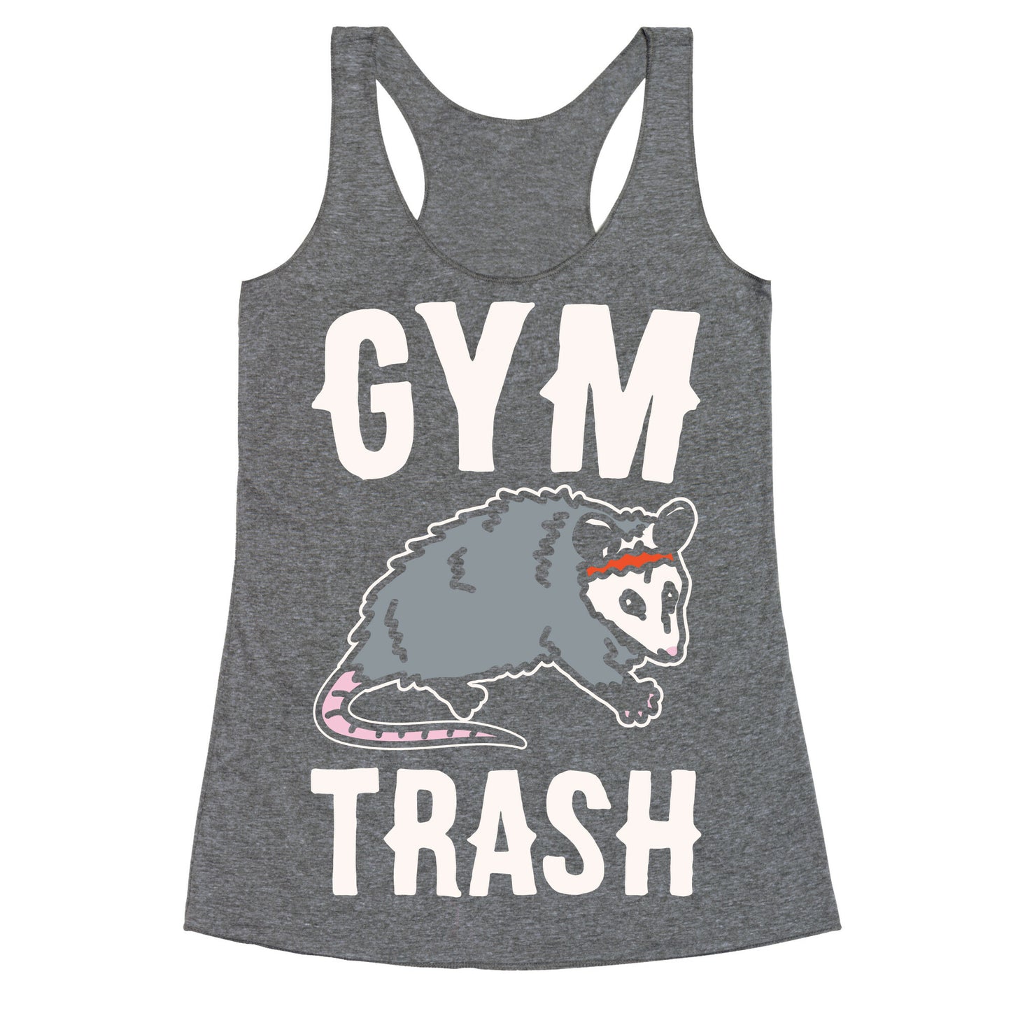 Gym Trash Opossum White Print Racerback Tank