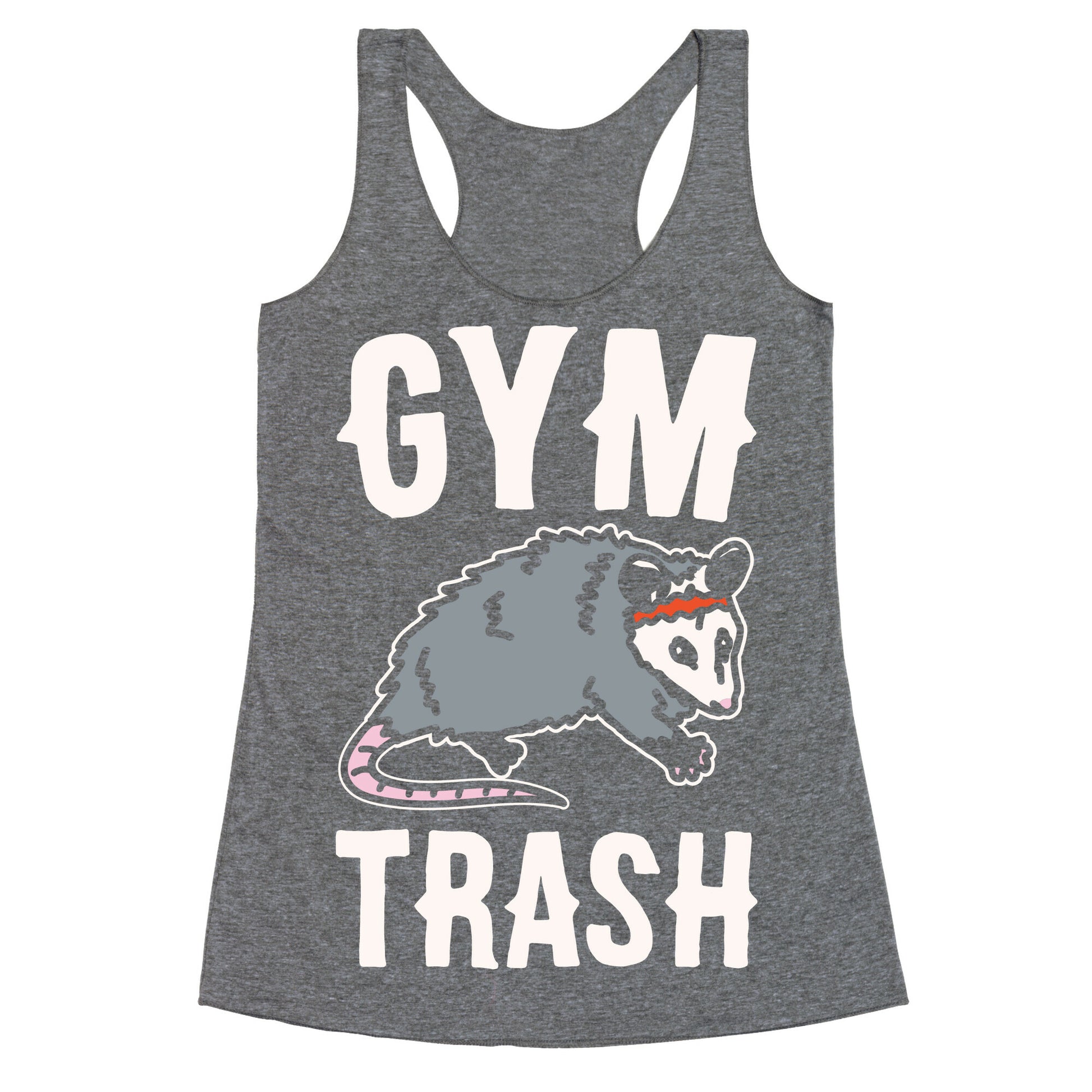 Gym Trash Opossum White Print Racerback Tank