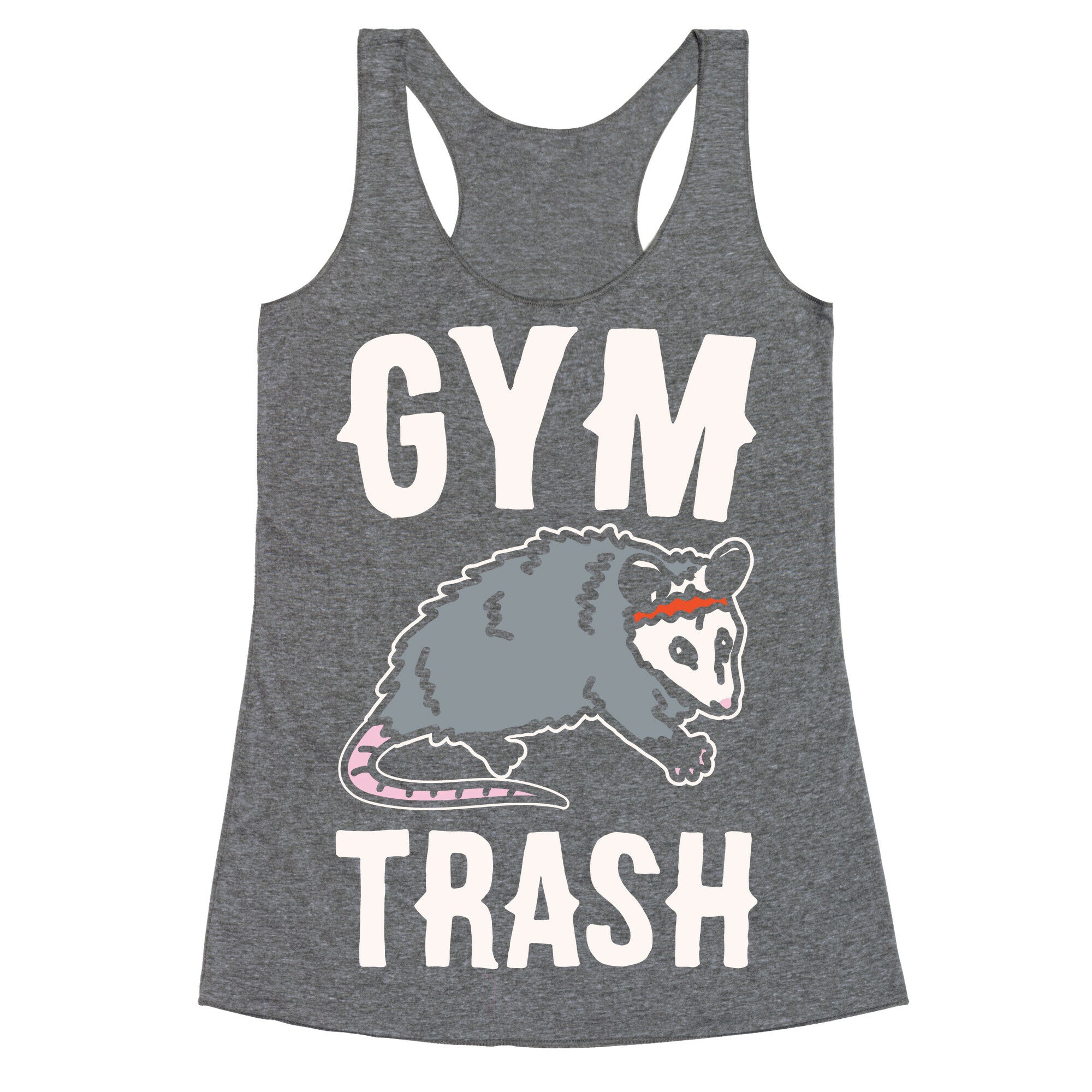 Gym Trash Opossum White Print Racerback Tank