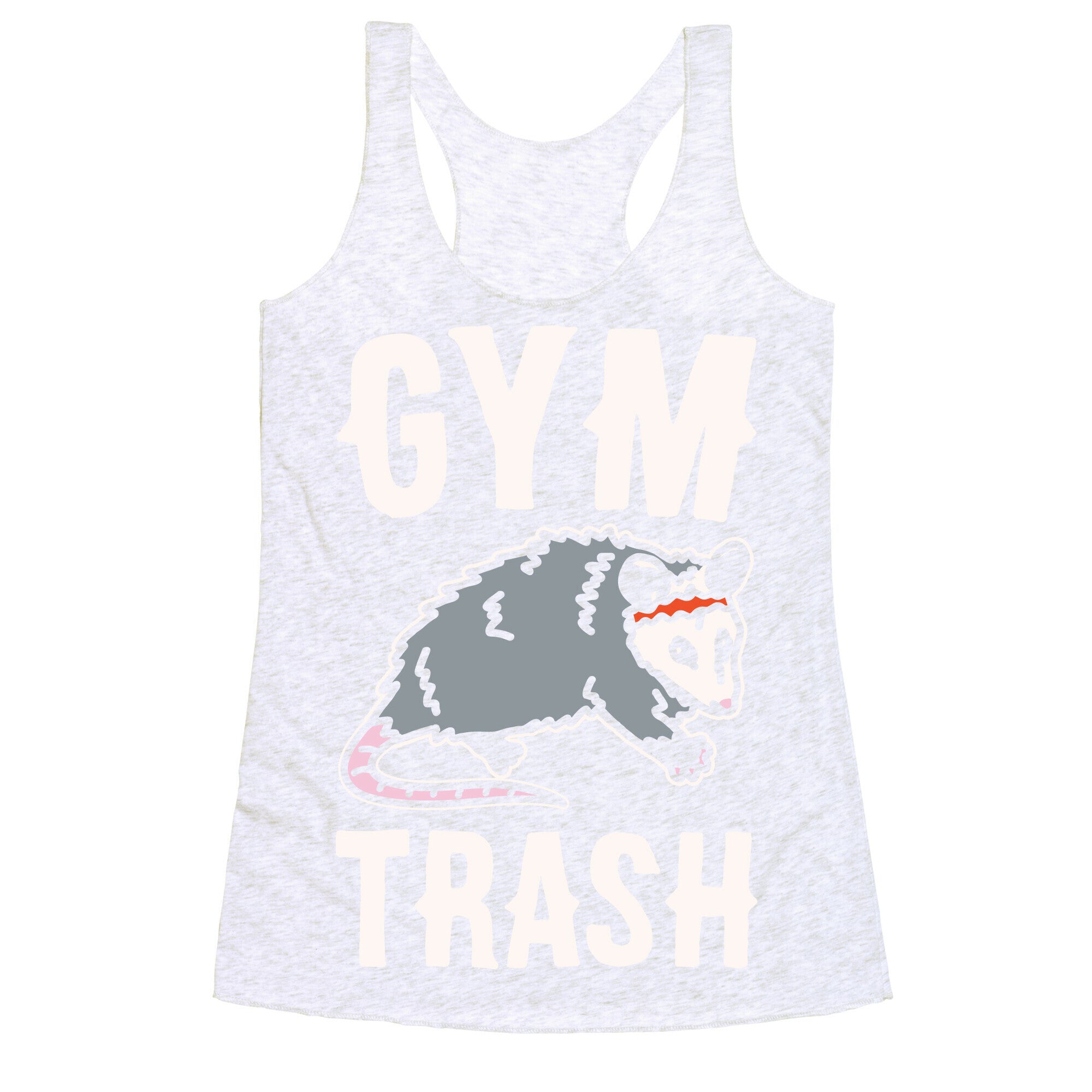 Gym Trash Opossum White Print Racerback Tank