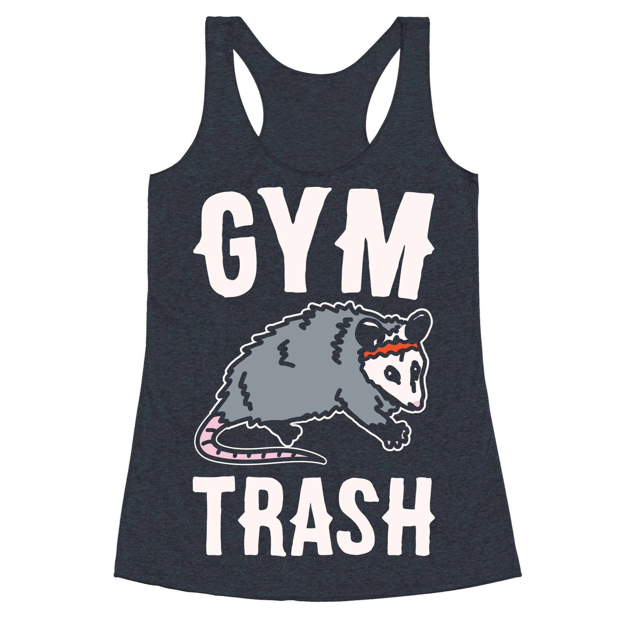 Gym Trash Opossum White Print Racerback Tank