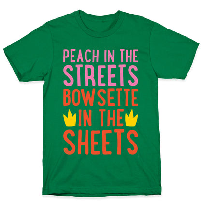 Peach In The Streets Bowsette In The Sheets Parody White Print T-Shirt