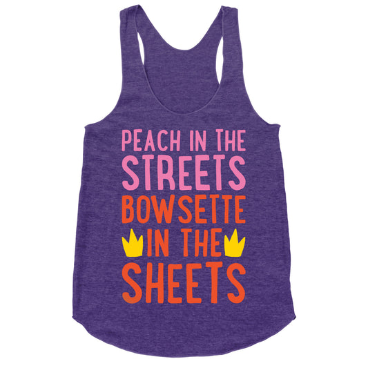 Peach In The Streets Bowsette In The Sheets Parody White Print Racerback Tank