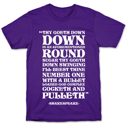 We're Going Down Down In An Earlier Round Shakespeare Parody T-Shirt