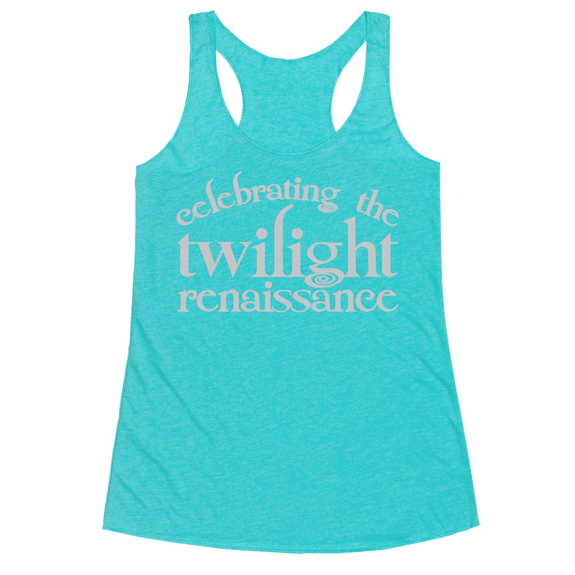 Celebrating The Twilight Renaissance Parody White Print Racerback Tank