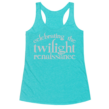 Celebrating The Twilight Renaissance Parody White Print Racerback Tank