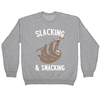 Slacking and Snacking Sloth White Print Crewneck Sweatshirt