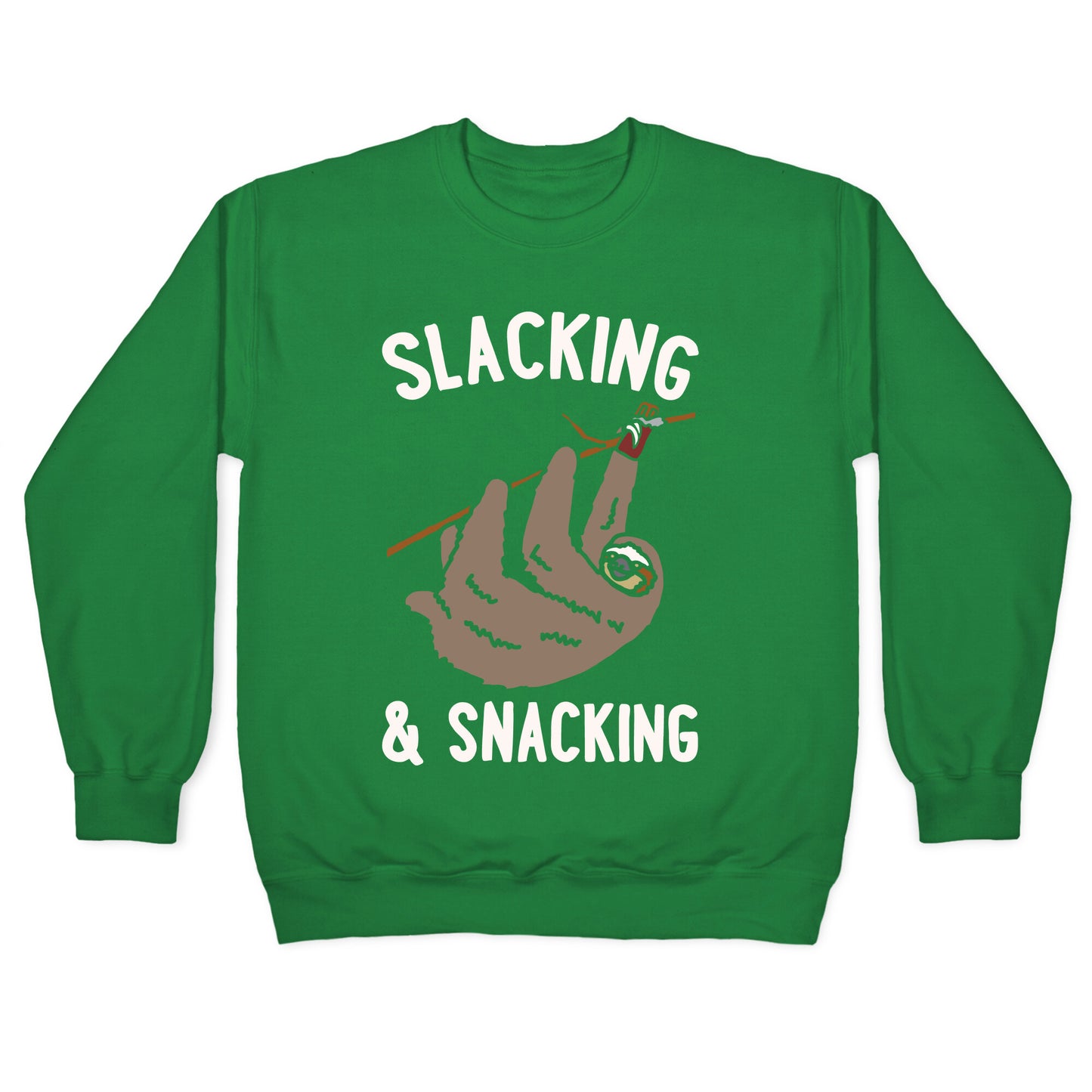 Slacking and Snacking Sloth White Print Crewneck Sweatshirt