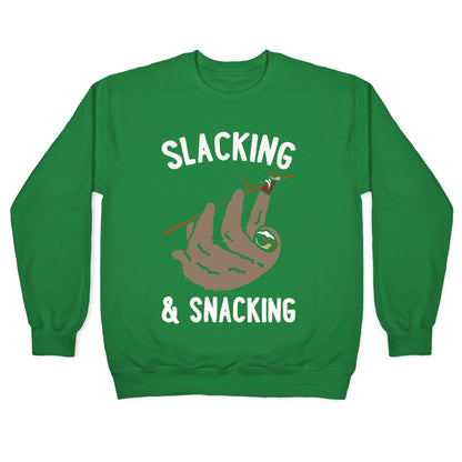 Slacking and Snacking Sloth White Print Crewneck Sweatshirt