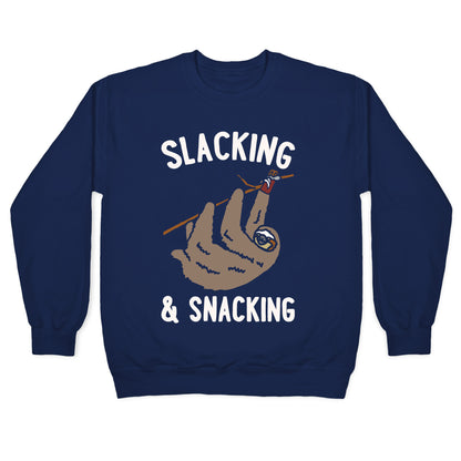 Slacking and Snacking Sloth White Print Crewneck Sweatshirt