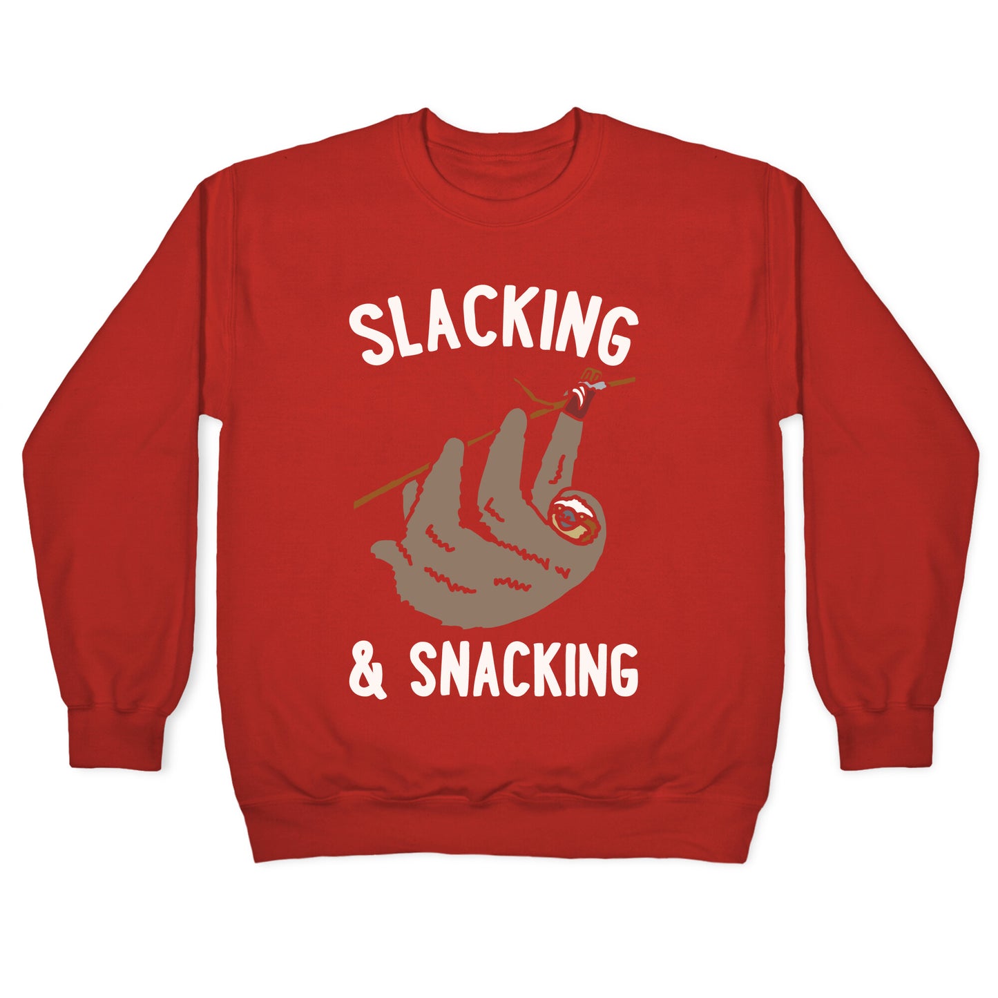 Slacking and Snacking Sloth White Print Crewneck Sweatshirt