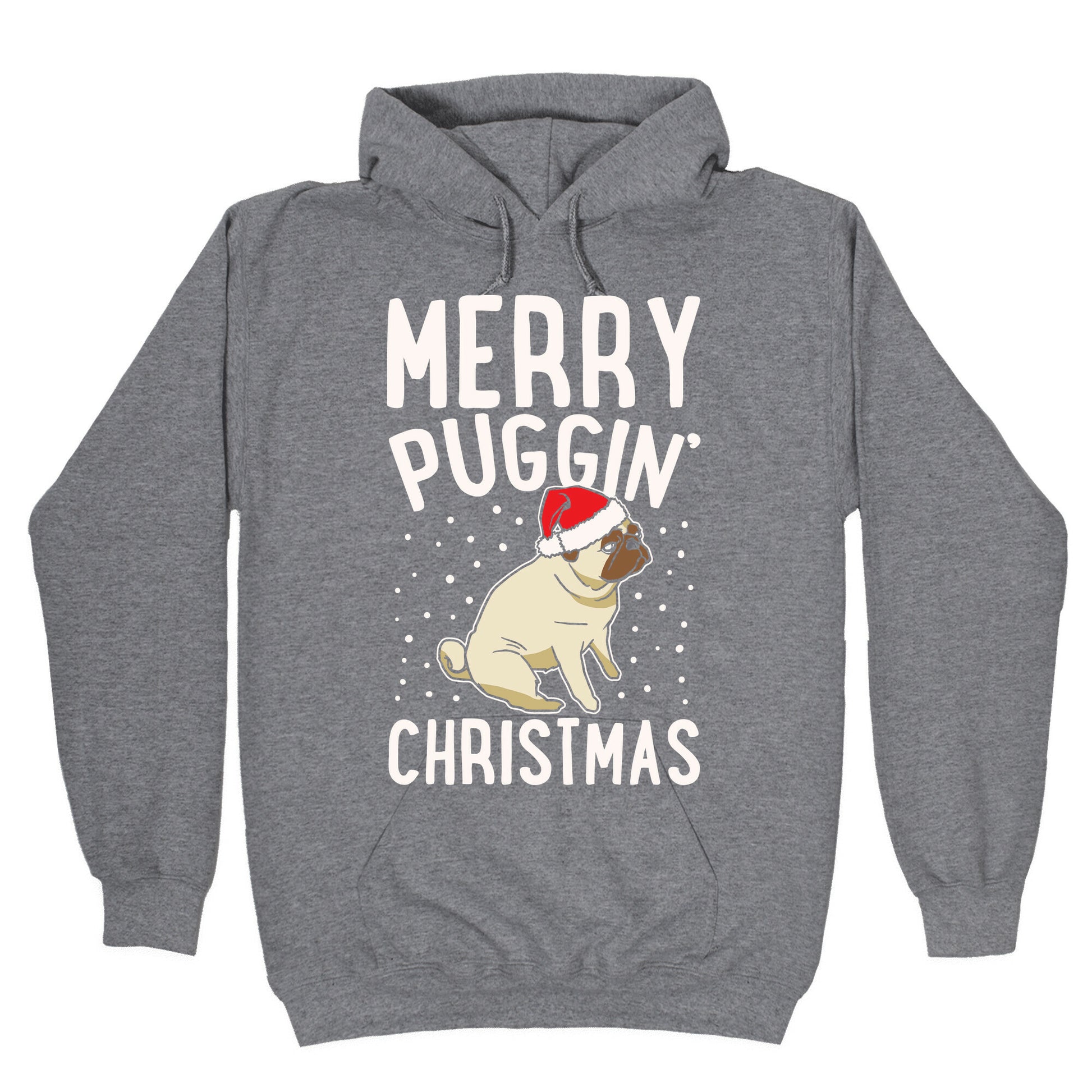 Merry Puggin' Christmas Pug White Print Hoodie