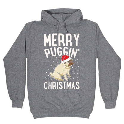 Merry Puggin' Christmas Pug White Print Hoodie
