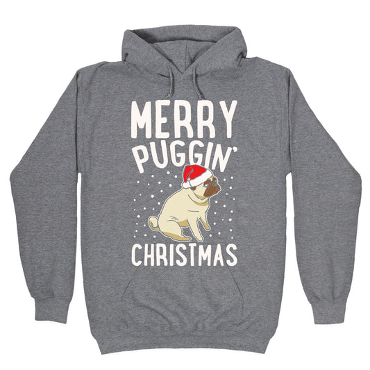 Merry Puggin' Christmas Pug White Print Hoodie
