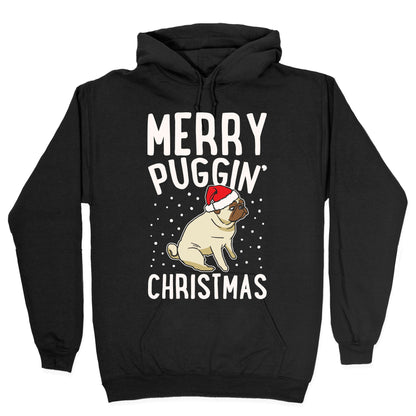 Merry Puggin' Christmas Pug White Print Hoodie