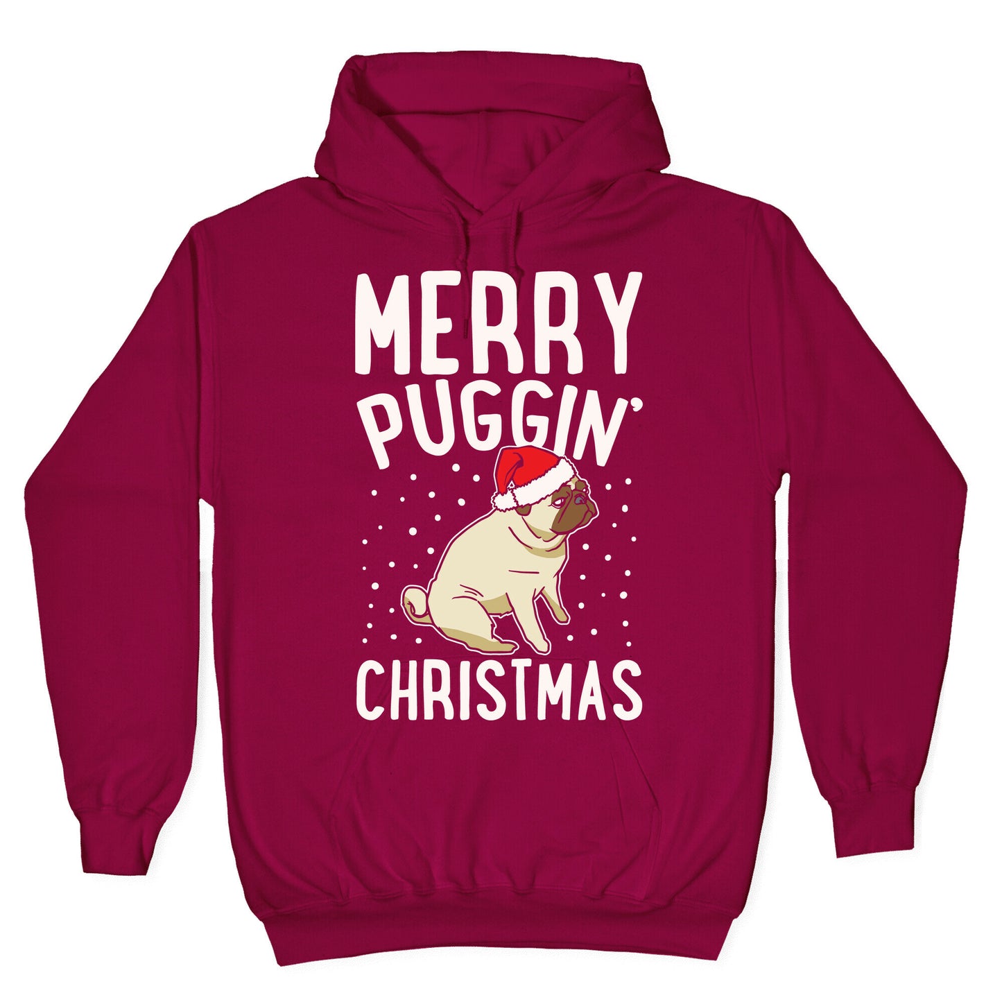 Merry Puggin' Christmas Pug White Print Hoodie