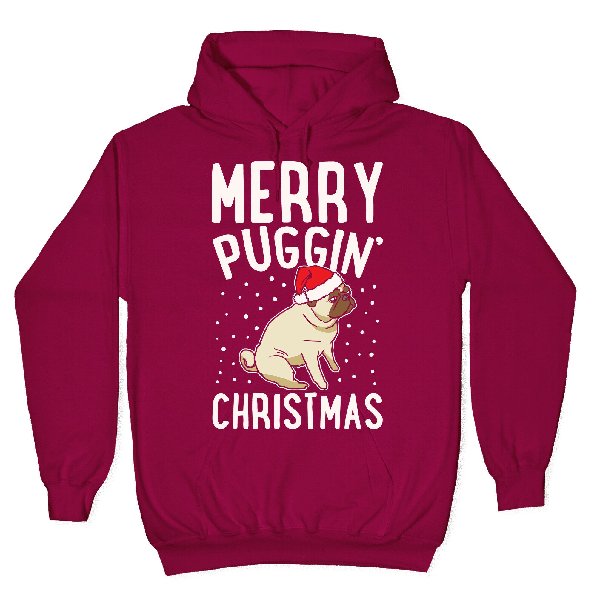 Merry Puggin' Christmas Pug White Print Hoodie