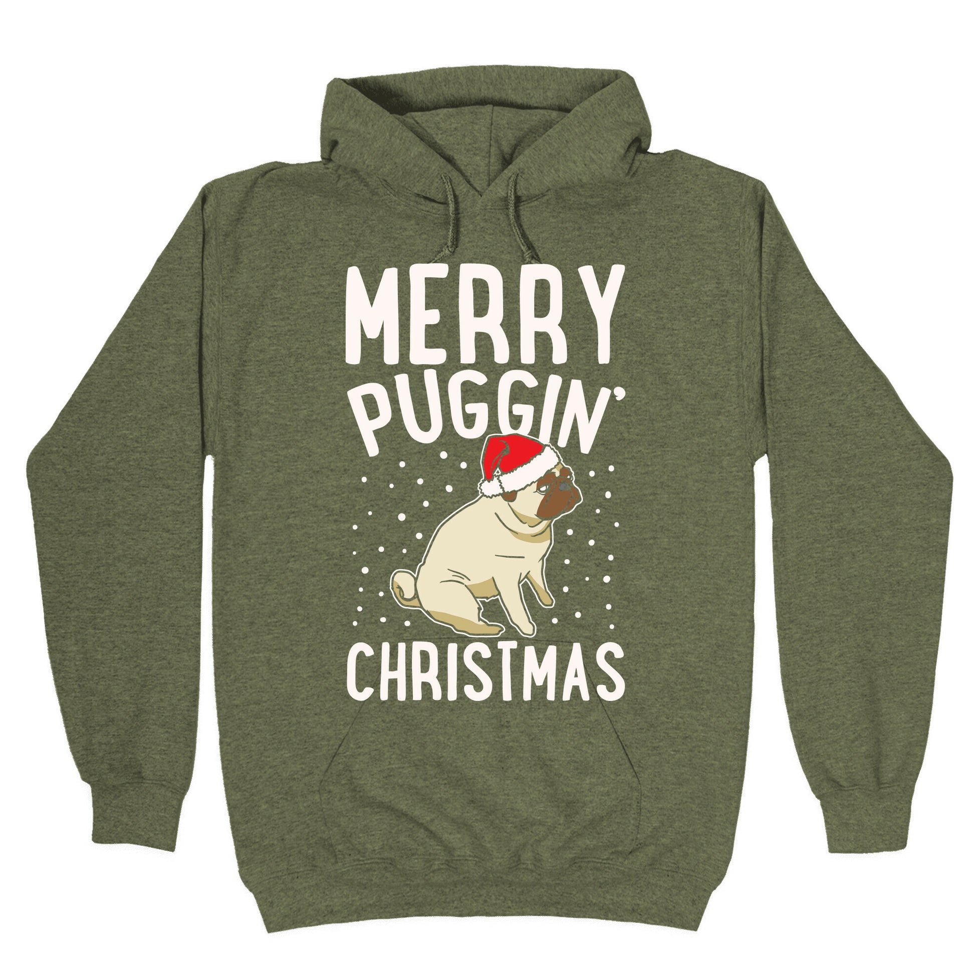 Merry Puggin' Christmas Pug White Print Hoodie