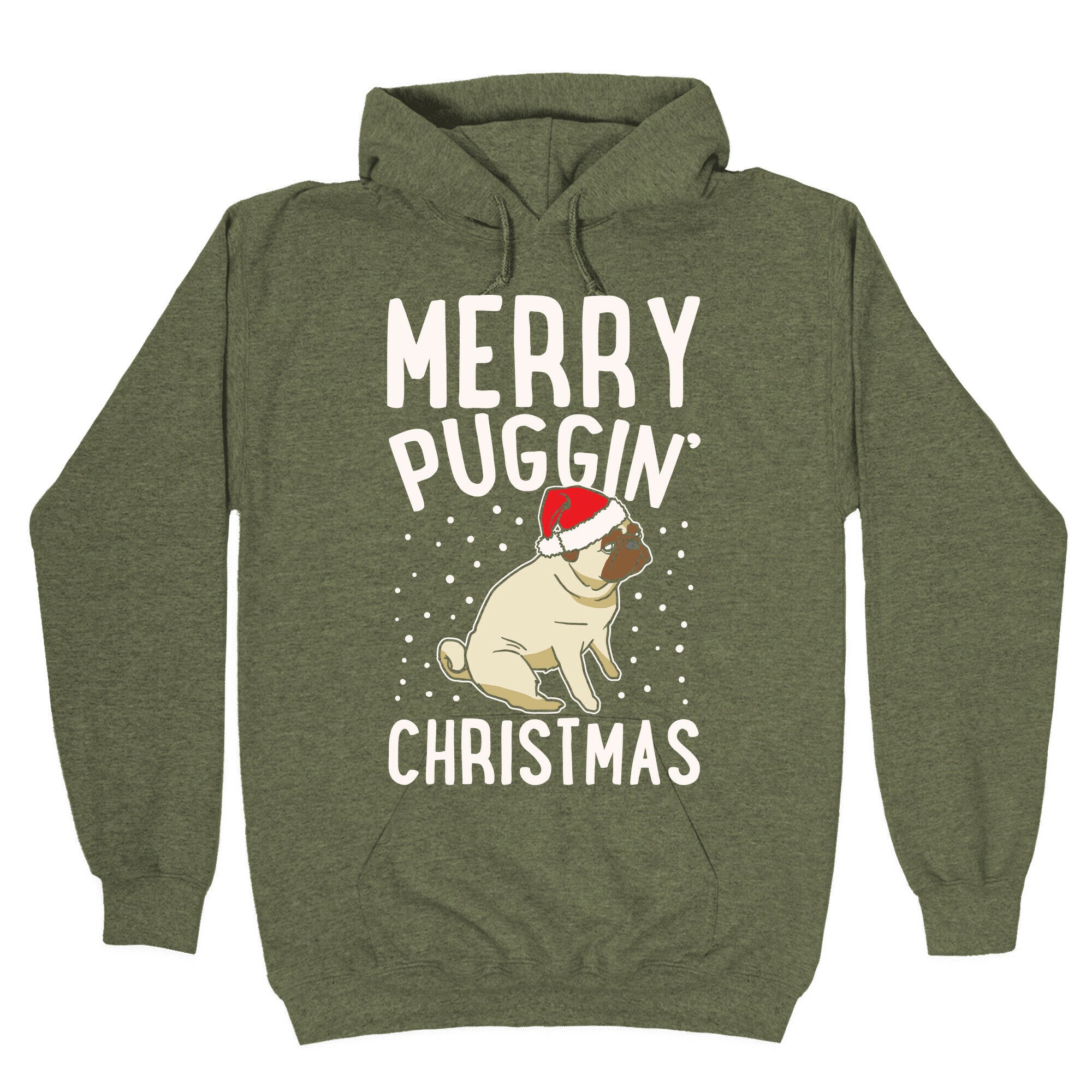 Merry Puggin' Christmas Pug White Print Hoodie