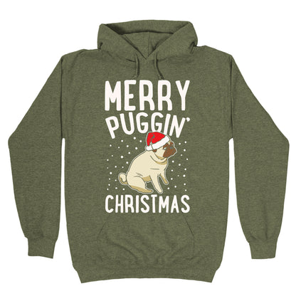 Merry Puggin' Christmas Pug White Print Hoodie