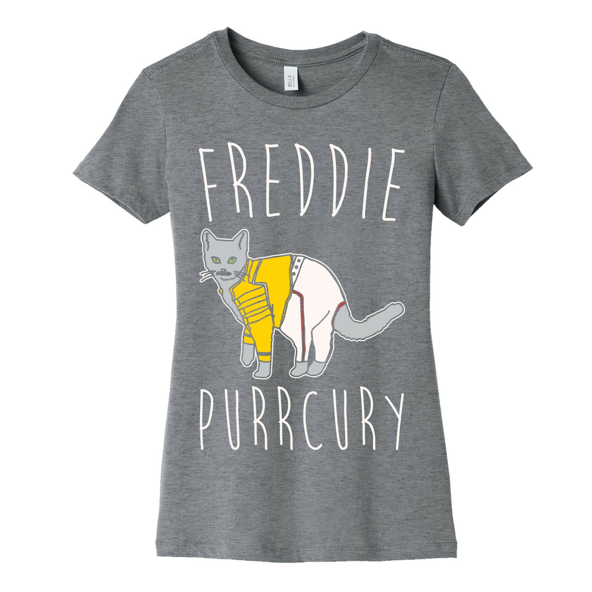 Freddie Purrcury Cat Parody White Print Women's Cotton Tee