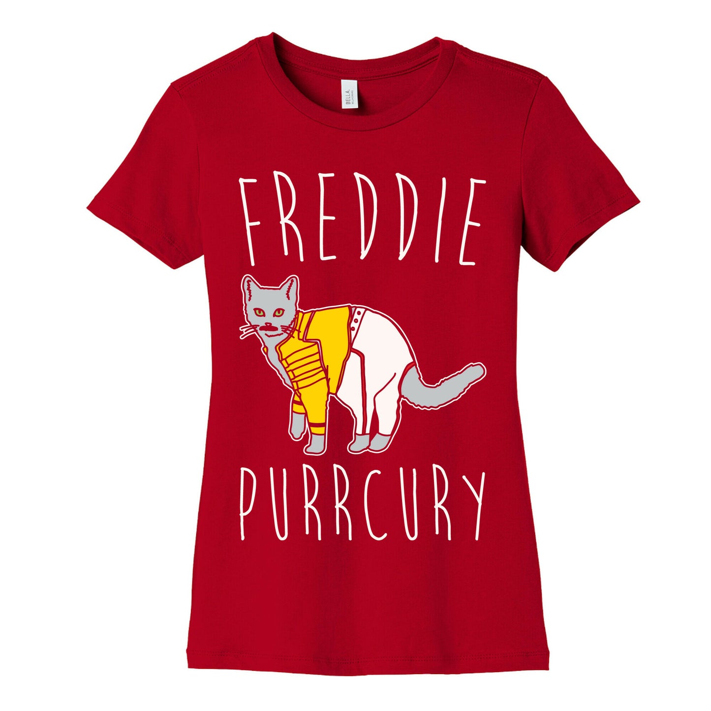 Freddie Purrcury Cat Parody White Print Women's Cotton Tee