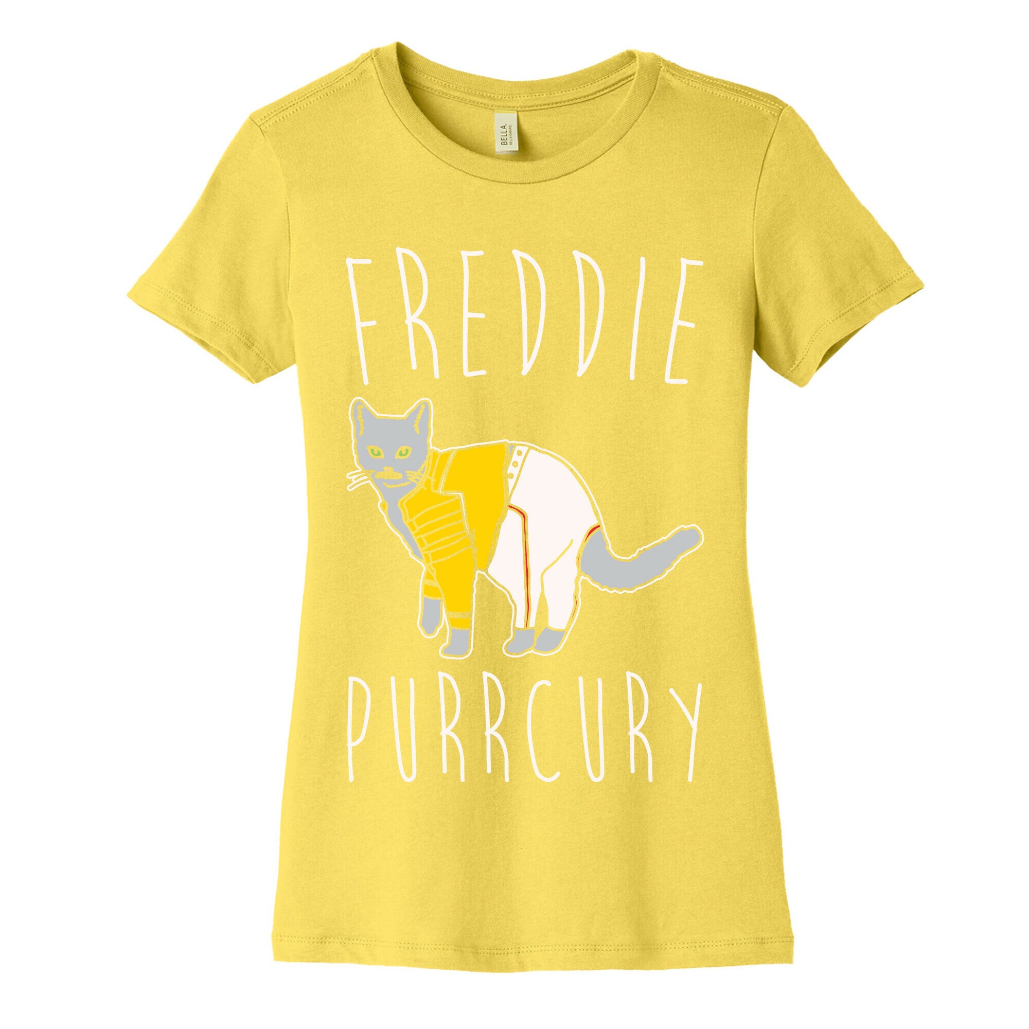 Freddie Purrcury Cat Parody White Print Women's Cotton Tee
