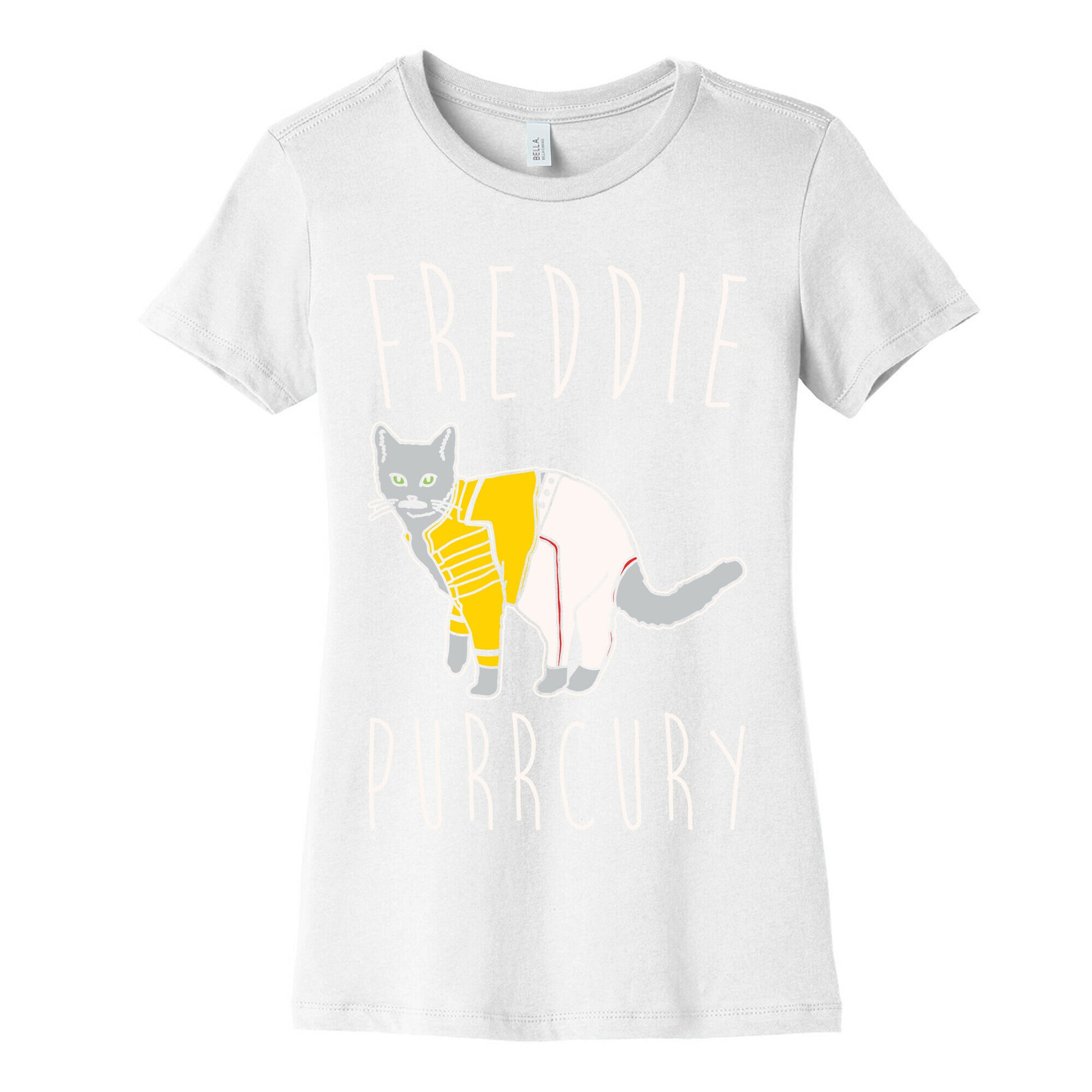 Freddie Purrcury Cat Parody White Print Women's Cotton Tee