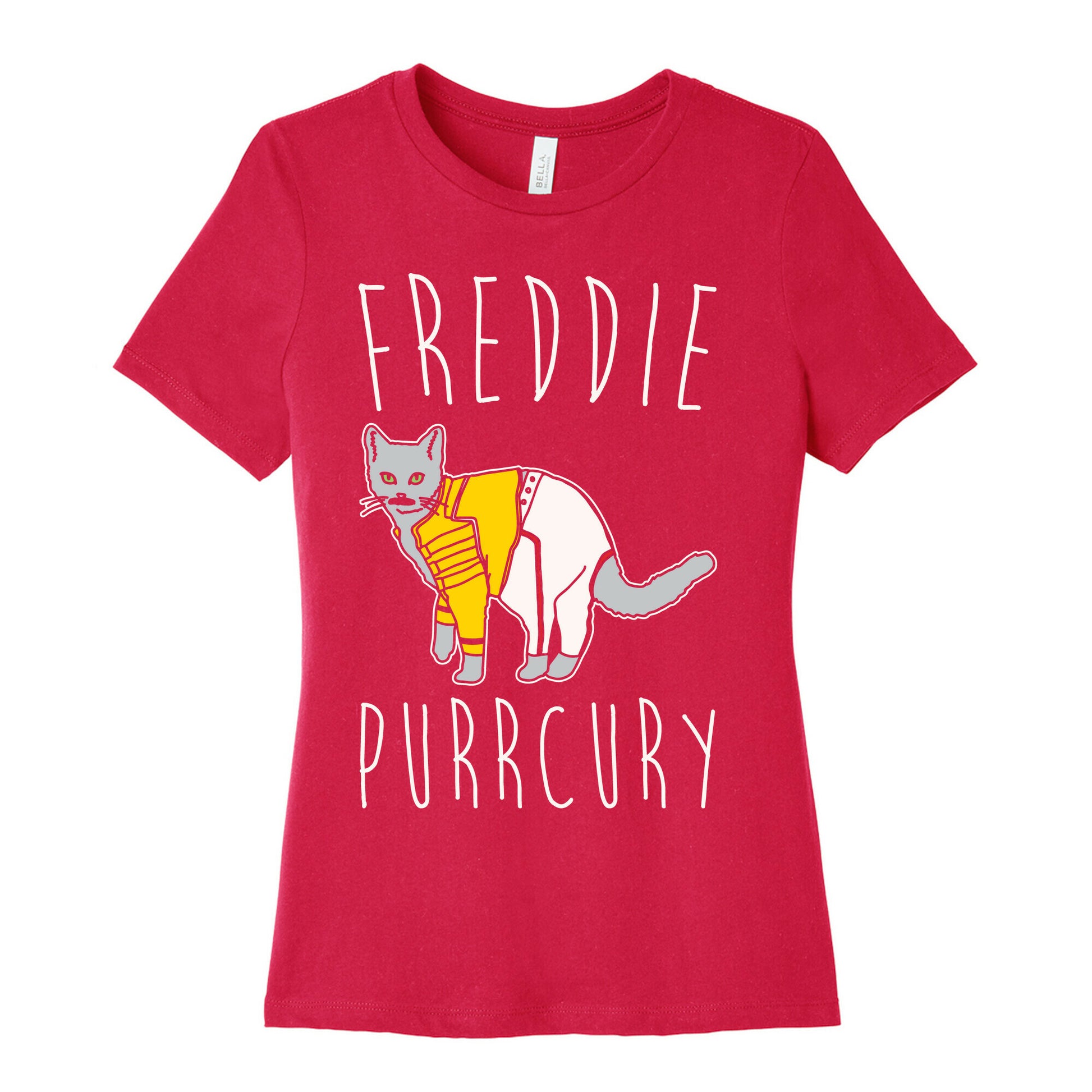 Freddie Purrcury Cat Parody White Print Women's Cotton Tee