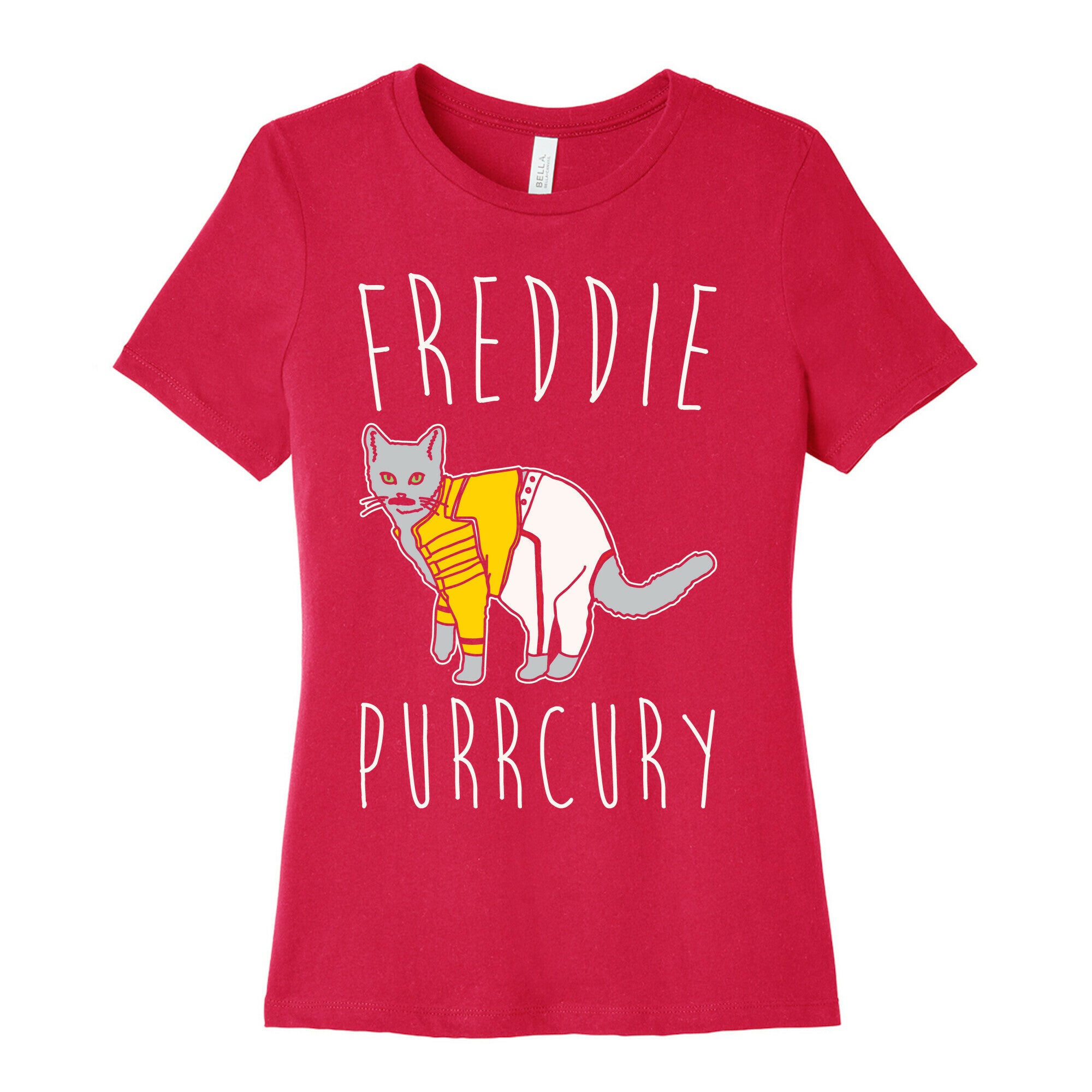 Freddie Purrcury Cat Parody White Print Women's Cotton Tee