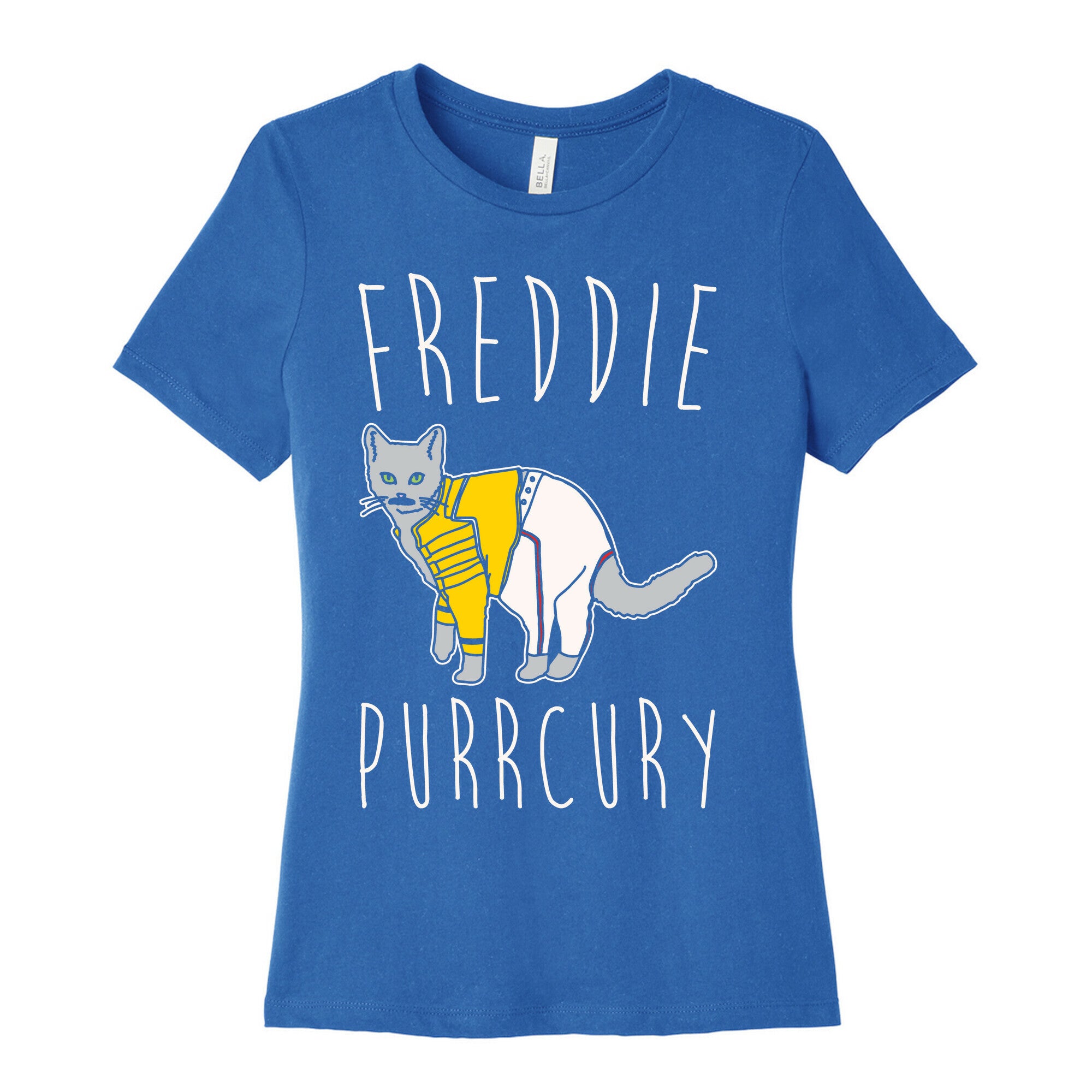 Freddie Purrcury Cat Parody White Print Women's Cotton Tee
