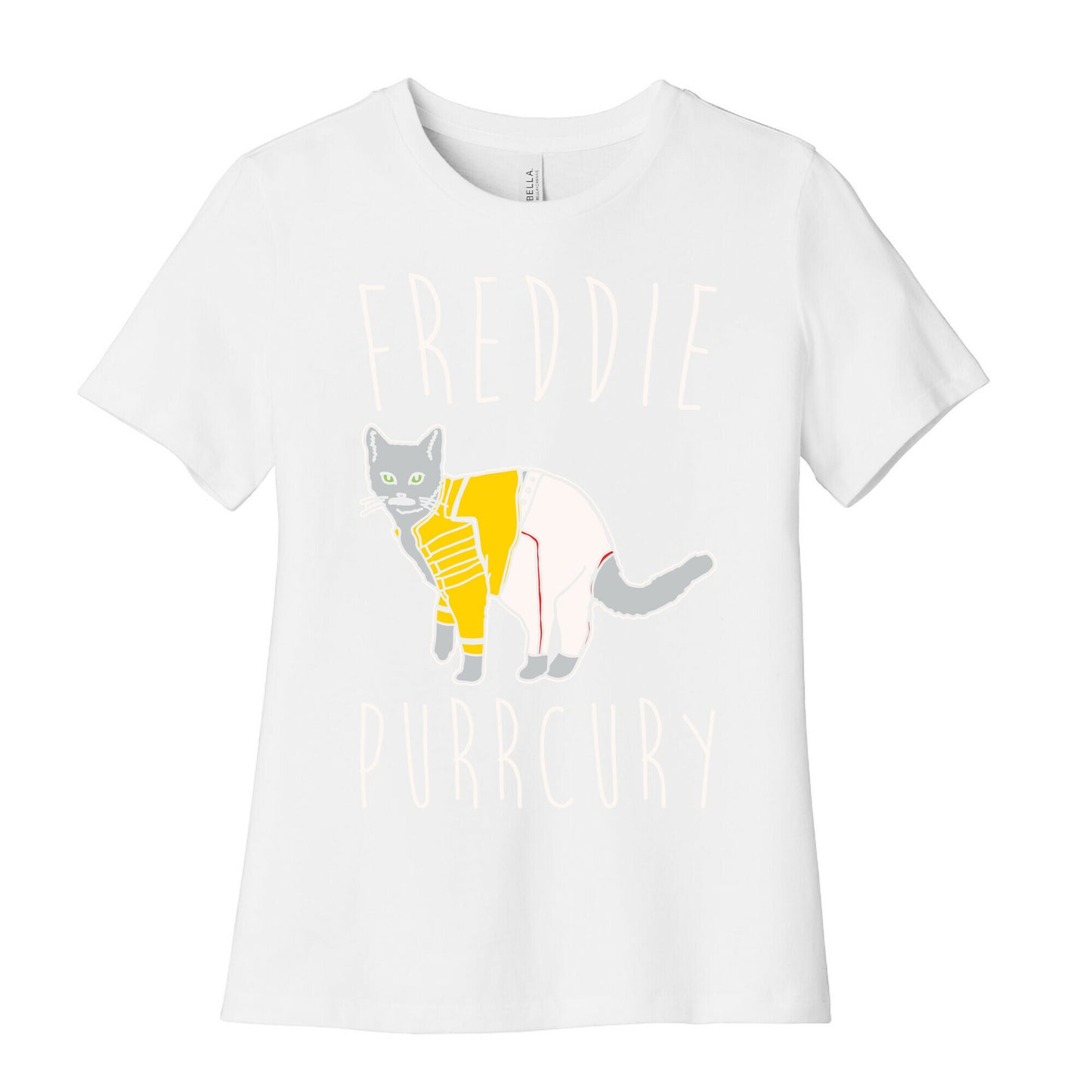 Freddie Purrcury Cat Parody White Print Women's Cotton Tee