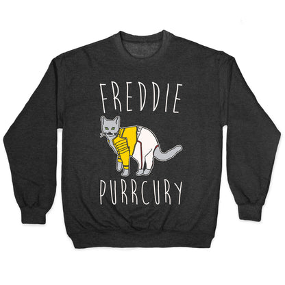 Freddie Purrcury Cat Parody White Print Crewneck Sweatshirt