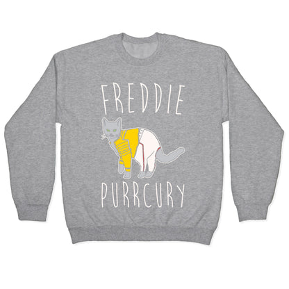 Freddie Purrcury Cat Parody White Print Crewneck Sweatshirt