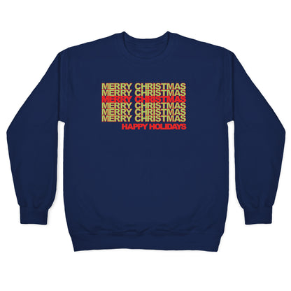 Merry Christmas Thank You Bag Parody White Print Crewneck Sweatshirt