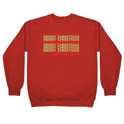 Merry Christmas Thank You Bag Parody White Print Crewneck Sweatshirt