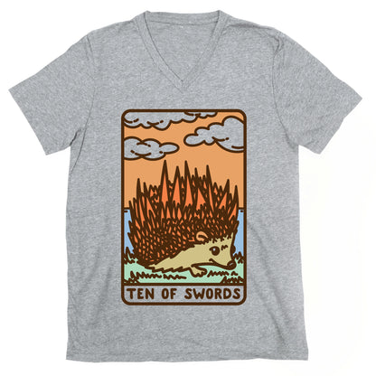 Ten of Swords HedgeHog Tarot Parody V-Neck
