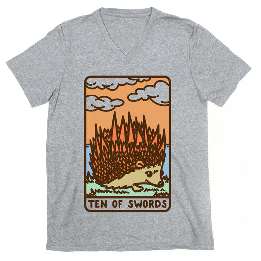 Ten of Swords HedgeHog Tarot Parody V-Neck