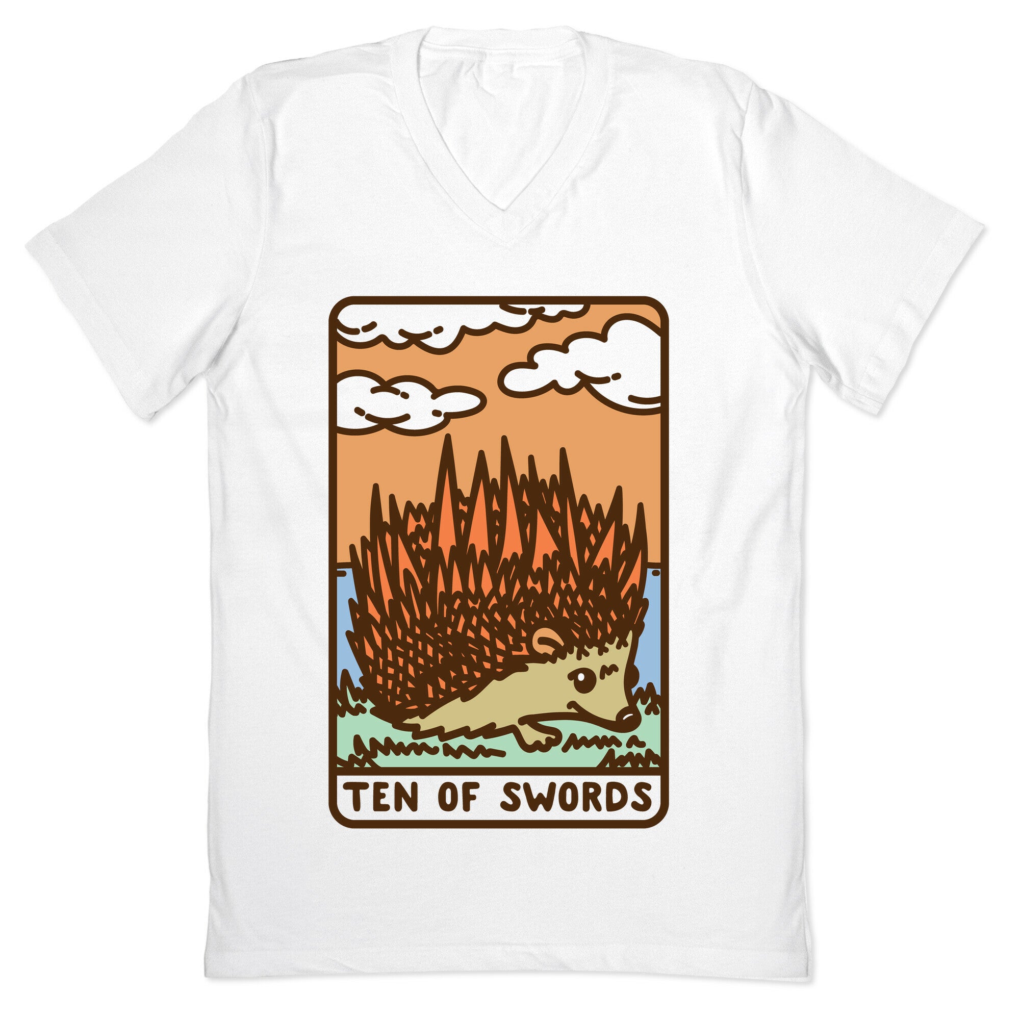 Ten of Swords HedgeHog Tarot Parody V-Neck