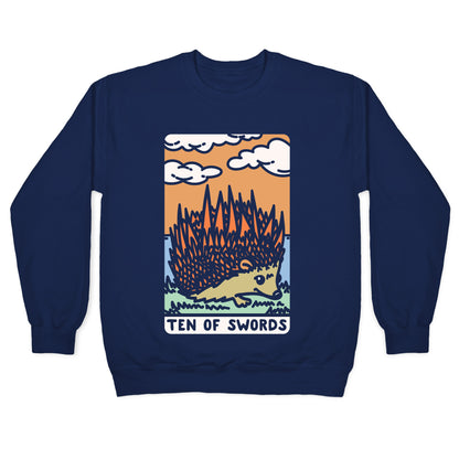 Ten of Swords HedgeHog Tarot Parody White Print Crewneck Sweatshirt